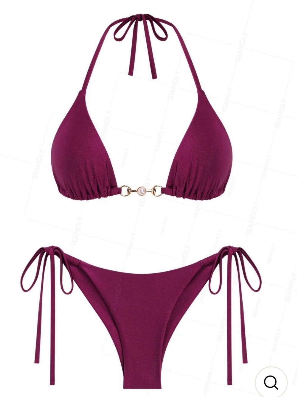 SEAMOLLY FAUX PEARL DECOR HALTER TRIANGLE TOP & CHEEKY BRAZILIAN
BOTTOM BIKINI S